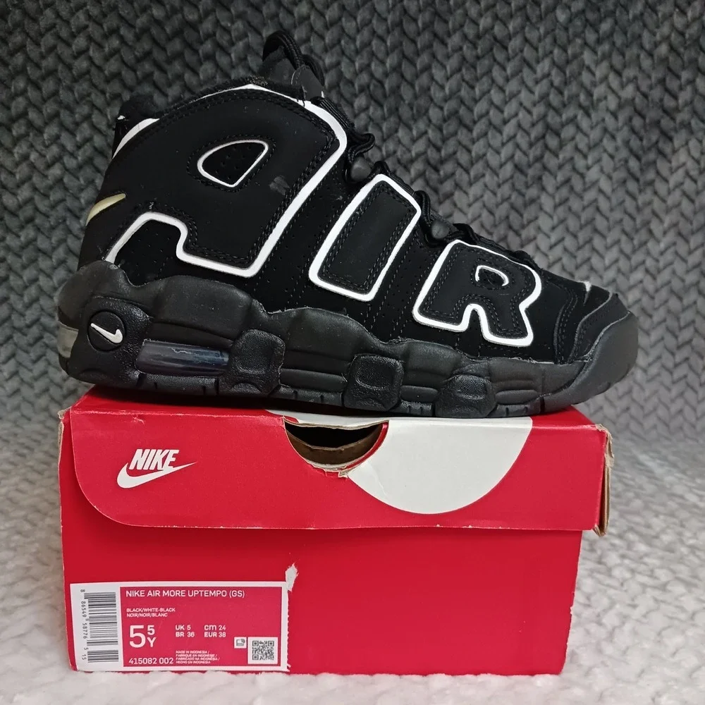 Nike Air More Uptempo GS Black White Black Youth Basketball Shoes Size 5.5Y